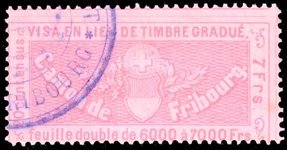 Switzerland Fribourg 1870 visa revenue 7Fr - 25