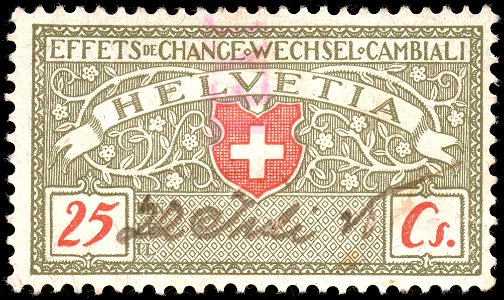 Switzerland federal bill of exchange revenue 1918 25c-5A