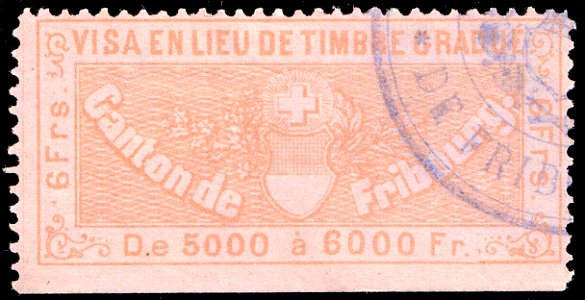 Switzerland Fribourg 1870 visa revenue 6Fr - 10