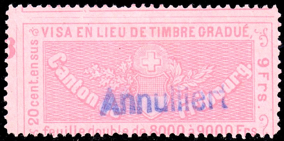 Switzerland Fribourg 1870 visa revenue 9Fr - 27