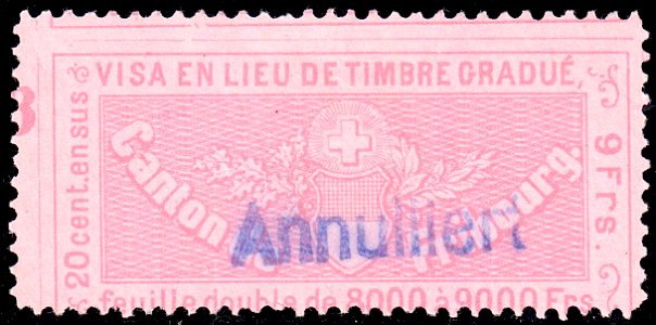 Switzerland Fribourg 1870 visa revenue 9Fr - 27