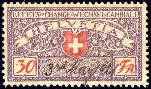 Switzerland federal bill of exchange revenue 1918 30Fr-20A