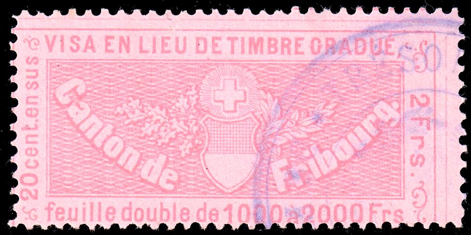 Switzerland Fribourg 1870 visa revenue 2Fr - 20