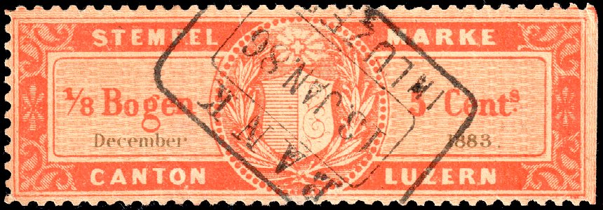 Switzerland Lucerne December 1883 revenue 2 5c - 13