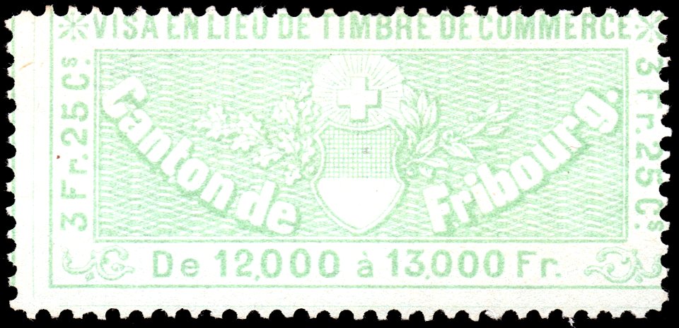 Switzerland Fribourg 1870 commerce revenue 3.25Fr - 14B