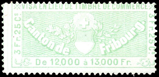 Switzerland Fribourg 1870 commerce revenue 3.25Fr - 14B