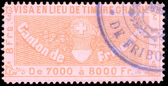 Switzerland Fribourg 1870 visa revenue 8Fr - 12