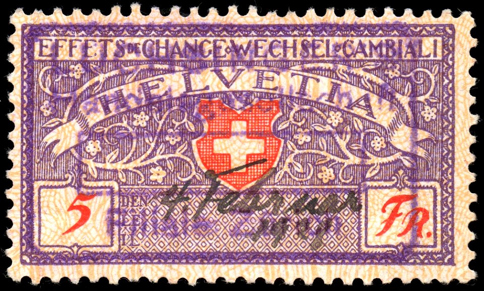 Switzerland federal bill of exchange revenue 1918 5Fr-15A