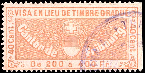 Switzerland Fribourg 1870 visa revenue 40c - 2