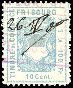 Switzerland Fribourg 1882 revenue 10c - 57A 03