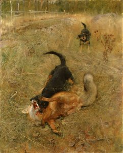 Swedish Foxhound and Fox (Bruno Liljefors) - Nationalmuseum - 19484