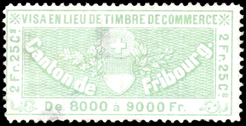 Switzerland Fribourg 1870 commerce revenue 2.25Fr - 10B