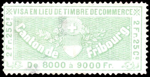 Switzerland Fribourg 1870 commerce revenue 2.25Fr - 10B