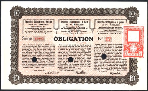 Switzerland transportation bond with confederational imprinted revenue 17.VI.1920 - 5