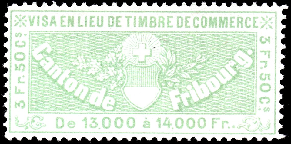 Switzerland Fribourg 1870 commerce revenue 3.50Fr - 15B