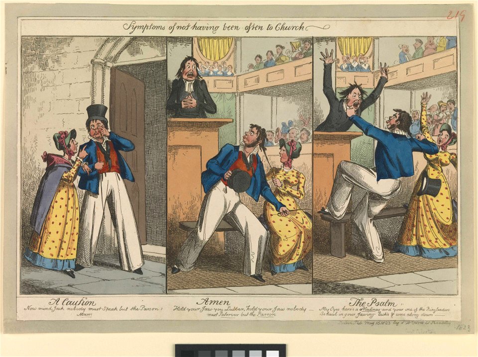 Symptoms of not having been often to Church (caricature) RMG PW3817