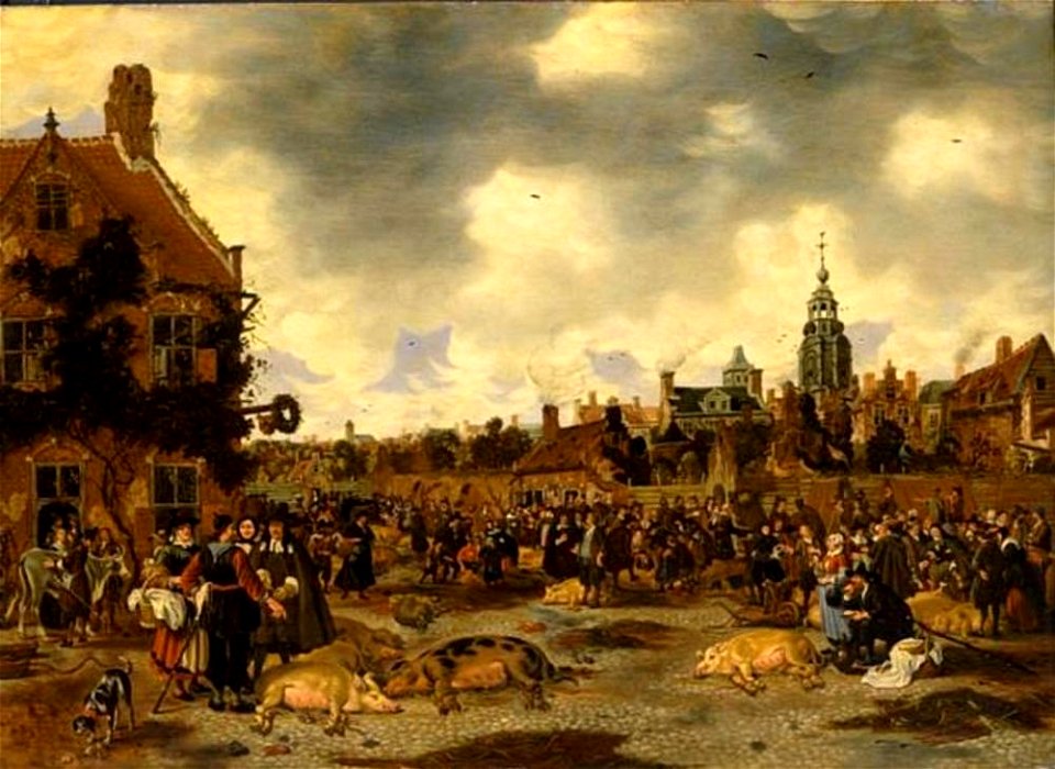 Sybrand van Beest - Varkensmarkt bij de St. Jacob's kerk in Den Haag - NM 309 - Nationalmuseum