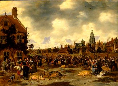 Sybrand van Beest - Varkensmarkt bij de St. Jacob's kerk in Den Haag - NM 309 - Nationalmuseum