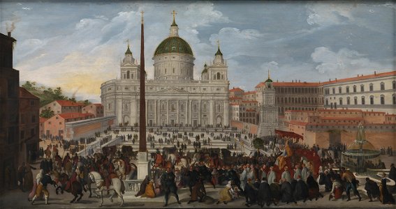 Jacob van Swanenburgh - A Papal Procession on the Piazza San Pietro in Rome
