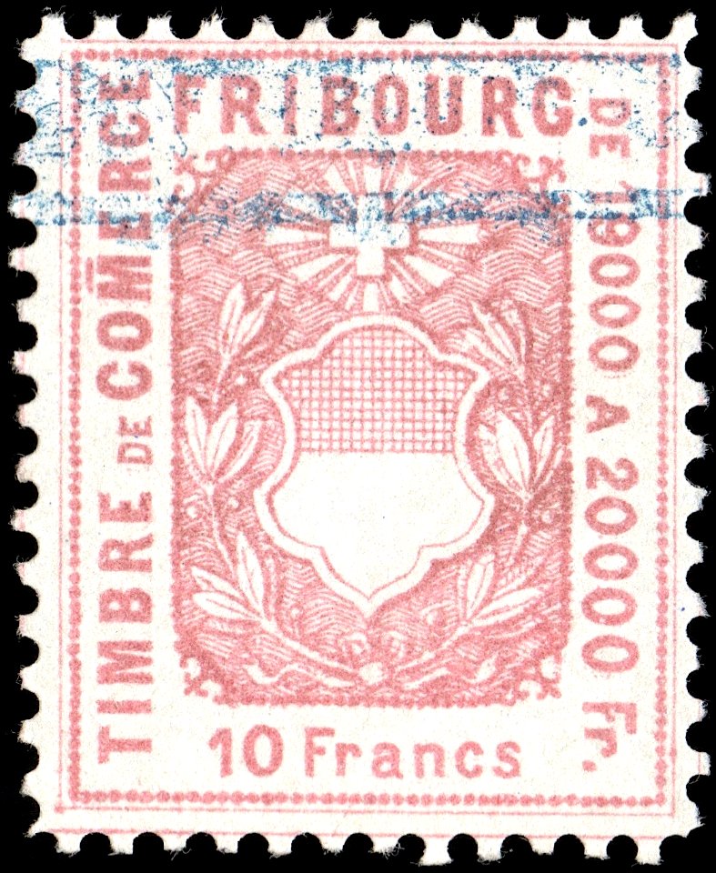 Switzerland Fribourg 1876 revenue 10Fr - 56 2