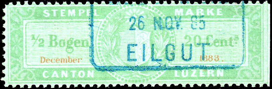 Switzerland Lucerne December 1883 revenue 2 20c - 14