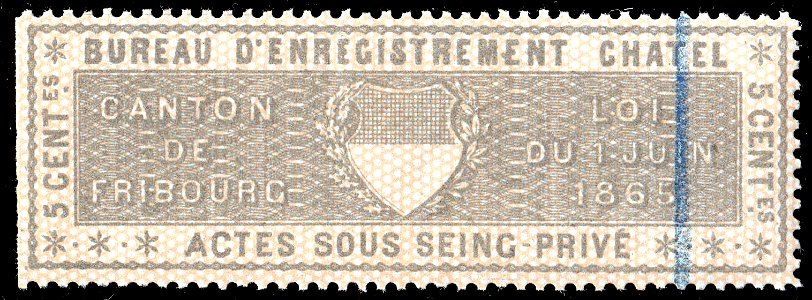 Switzerland Fribourg 1865 private acts revenue 5c - 15C Chatel