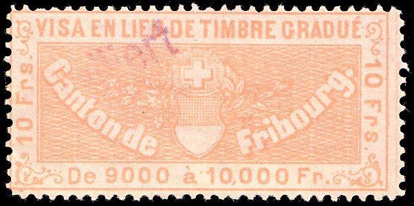 Switzerland Fribourg 1870 visa revenue 10Fr - 14
