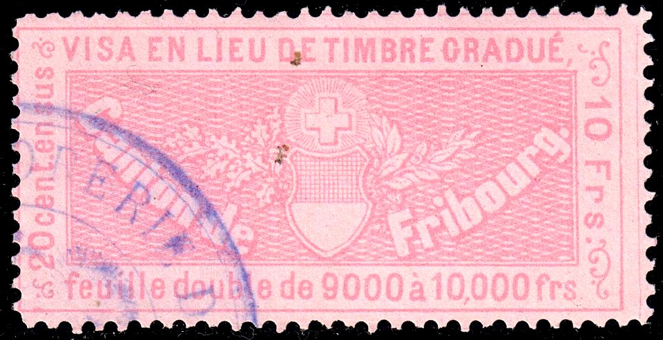 Switzerland Fribourg 1870 visa revenue 10Fr - 28
