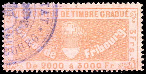Switzerland Fribourg 1870 visa revenue 3Fr - 7