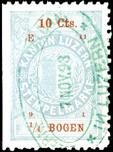 Switzerland Lucerne 1891 revenue 4 10c - 33 - E 11 91 Bank cancel