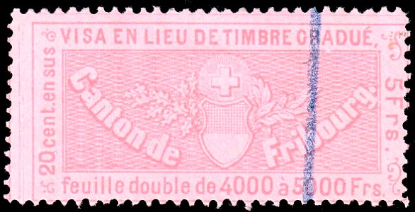 Switzerland Fribourg 1870 visa revenue 5Fr - 23