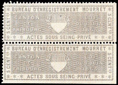 Switzerland Fribourg 1865 private acts revenue 5c - 22A Mourret pair