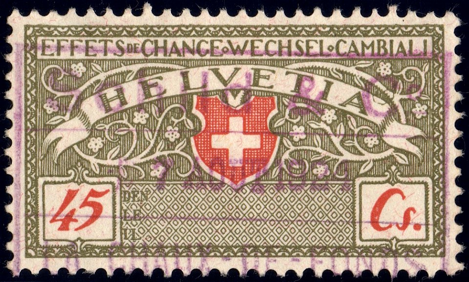 Switzerland federal bill of exchange revenue 1918 45c-9A