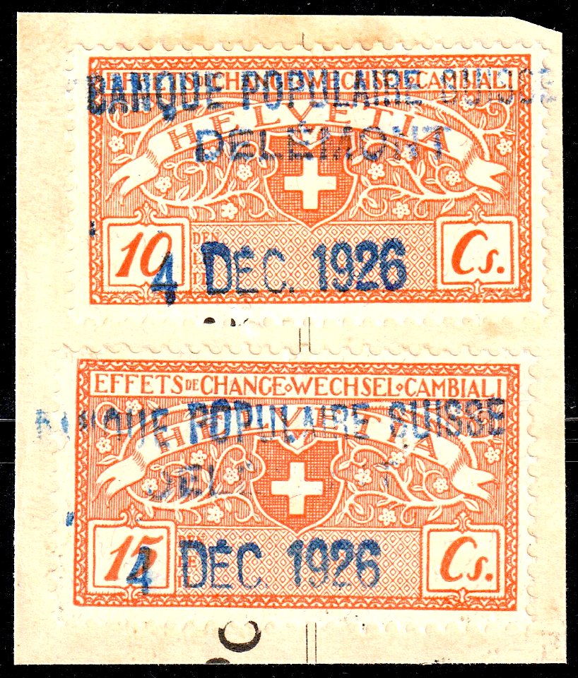 Switzerland federal revenue 1920 10c and 15c - 25A and 26A fragment