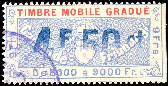 Switzerland Fribourg 1895 revenue 4.50Fr - 91