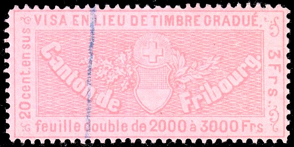 Switzerland Fribourg 1870 visa revenue 3Fr - 21