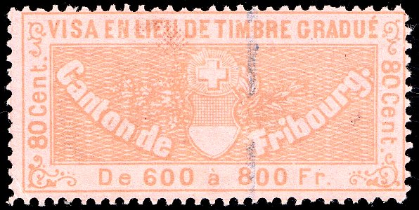 Switzerland Fribourg 1870 visa revenue 80c - 4