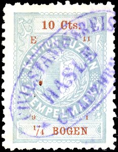 Switzerland Lucerne 1891 revenue 4 10c - 33 - E 11 91 Hasle cancel