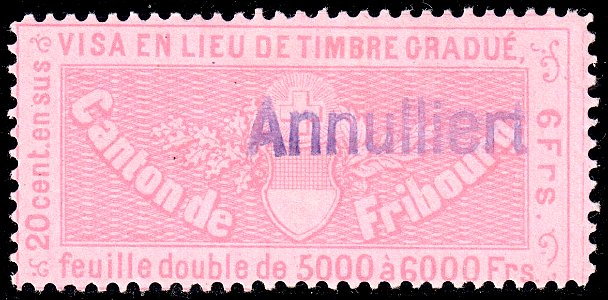 Switzerland Fribourg 1870 visa revenue 6Fr - 24