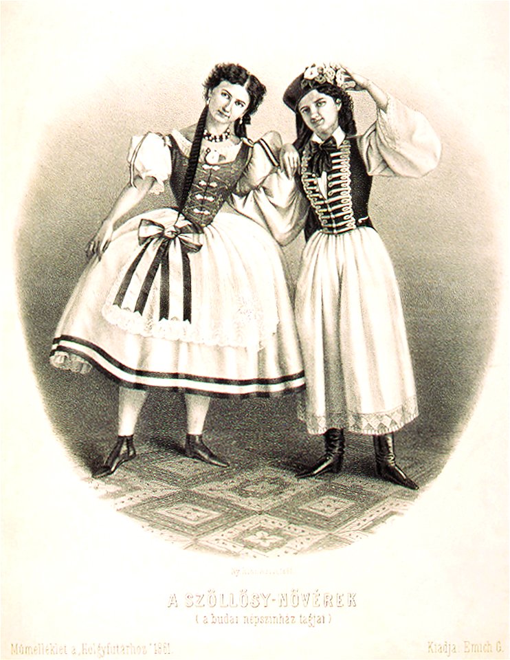 Szöllősy Róza és Piroska (Rohn Alajos litográfiája, 1861)