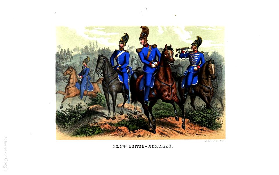 Sächsische uniformen 1-2-3-reiterregiment 1859