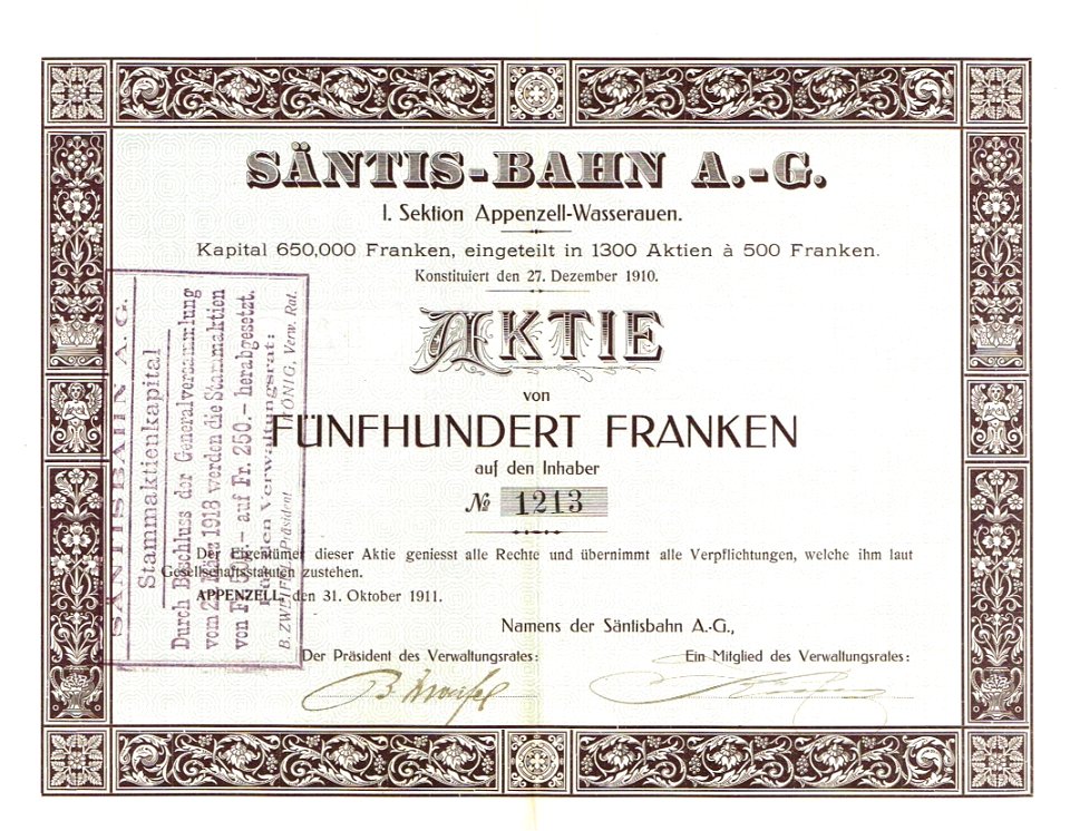 Säntis-Bahn AG 1911