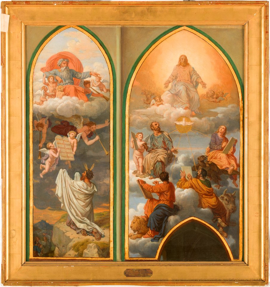 Sébastien Norblin de la Gourdaine - Esquisse pour l'église Saint-Gervais , Moïse recevant de Dieu les tables de la loi. Jésus et les qua - PPP4754 - Musée des Beaux-Arts de la ville de Paris