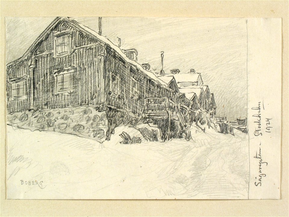 Sågaregatan, Stockholm 1924 , Södermalm.Teckning av Ferdinand Boberg - Nordiska museet - NMA.0090931