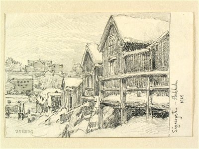 Sågaregatan, Stockholm 1924 , Södermalm.Teckning av Ferdinand Boberg - Nordiska museet - NMA.0090933