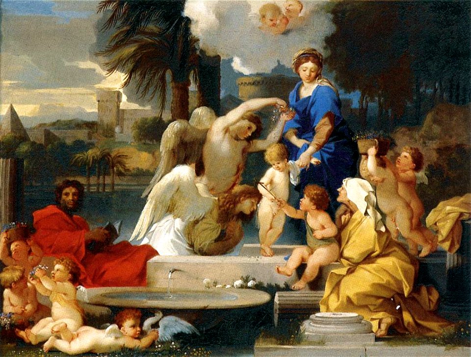 Sébastien Bourdon - The Holy Family with St Elizabeth and the Infant St John the Baptist - WGA2950