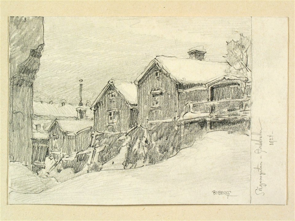 Sågaregatan, Stockholm 1924 , Södermalm.Teckning av Ferdinand Boberg - Nordiska museet - NMA.0090930