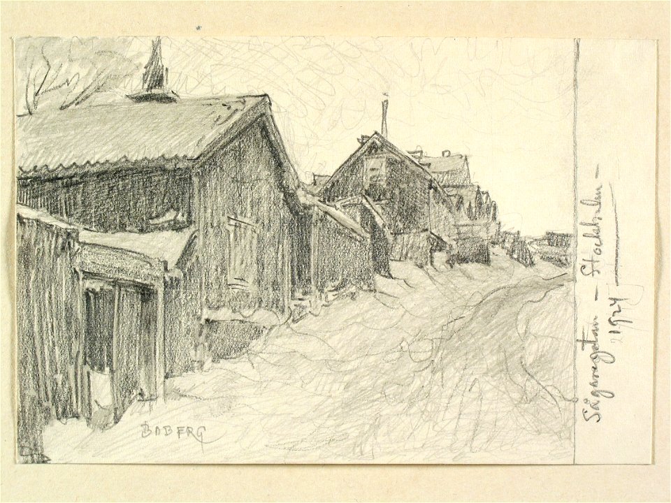Sågaregatan, Stockholm 1924 , Södermalm.Teckning av Ferdinand Boberg - Nordiska museet - NMA.0090934