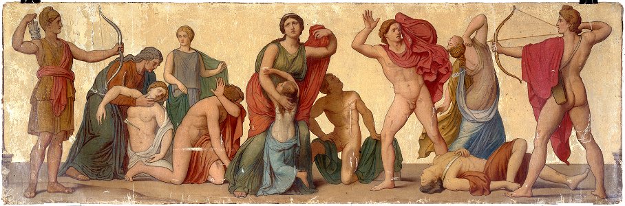 Sébastien Melchior Cornu - Massacre des Niobides, composition provenant de l'atrium de la maison pompéienne du prince Napoléon - P2782 - Musée Carnavalet