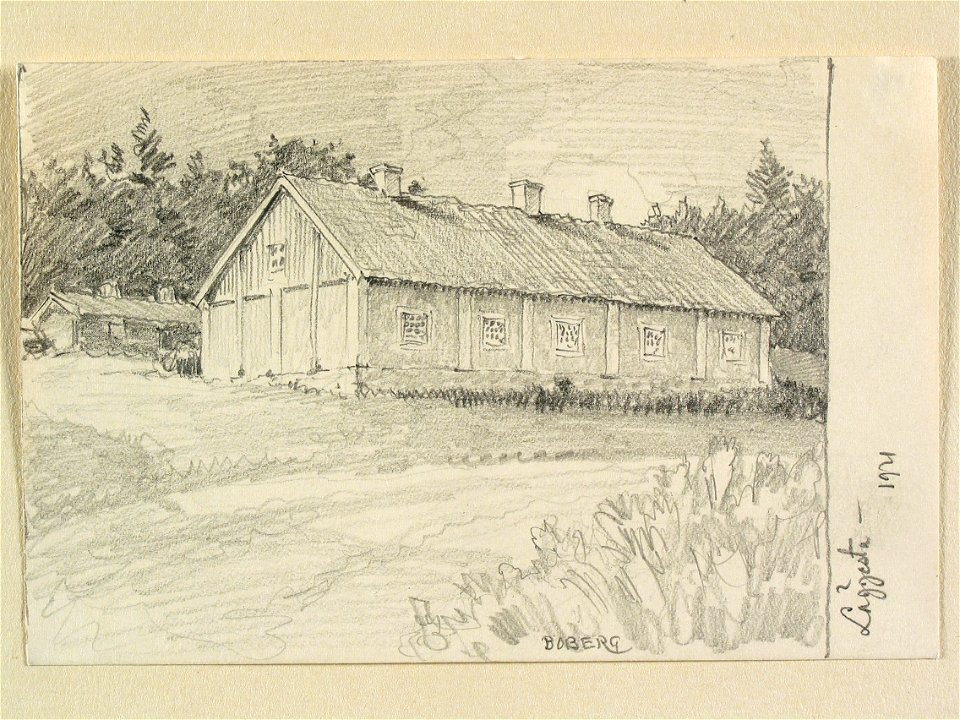 Södermanland, Selebo hd., Kärnbo sn., Läggesta. Teckning av Ferdinand Boberg - Nordiska museet - NMA.0088447